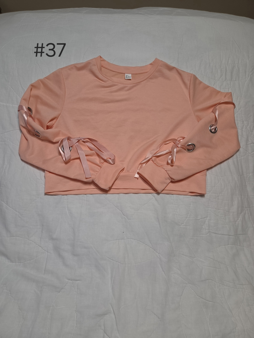 NWTSweatyRocks Lace-Up Sleeve Cropped Sweatshirt - Pink Peach (Small)